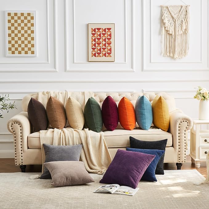 GAWAMAY Decorative Square 16x16 Inch Throw Pillow Covers Set of 2, Super Soft Chenille Pillows Farmhouse Fall Pillowcase for Living Room Bedroom Sofa Couch Cushion Cover Coffee 40x40cm (No Inserts)