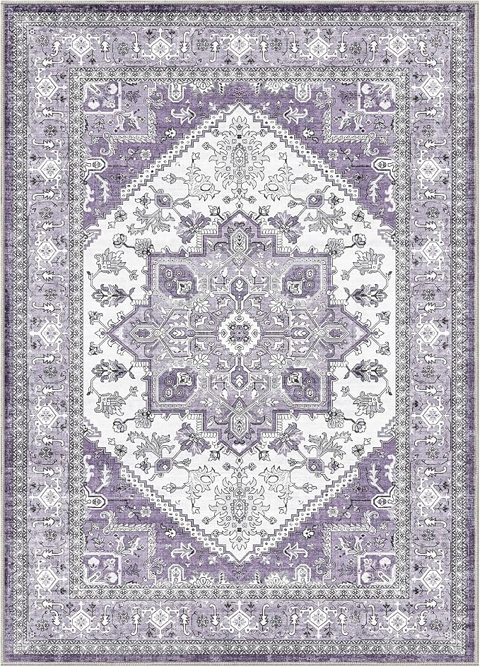 OPPODREAM Soft Area Rugs 5x7, 5x7 Washable Rug with Non Slip Backing, 5 x 7 Faux Cashmere Low-Pile Carpet, Purple