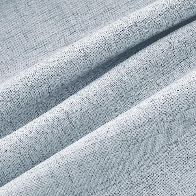 MIULEE 100% Blackout Linen Curtains for Bedroom, Chambray Blue Solid Luxury Decor Thermal Insulation Room Darkening Drapes for Living Room Back Tab Rod Pocket 42 x 90 Inches, 2 Panels