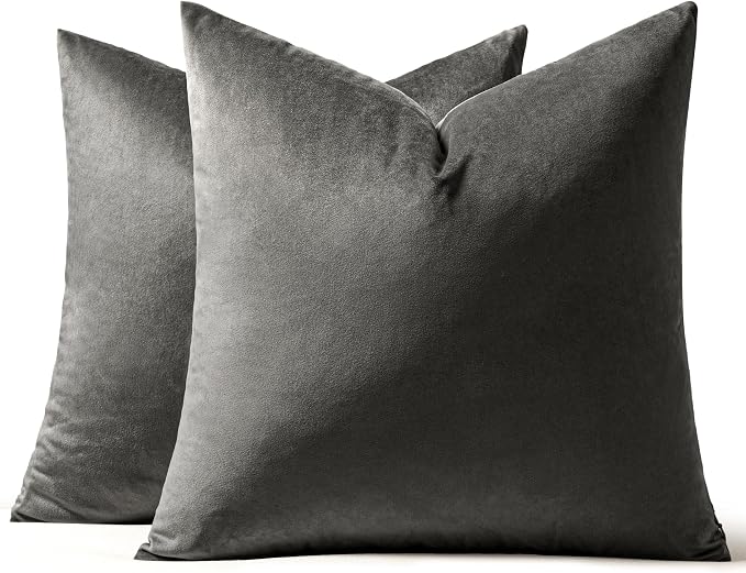 MIULEE Velvet Throw Pillow Covers 22x22 Inch, Pack of 2 - Medium Gray, Soft Solid Decorative Pillow Covers Cushion Cases Modern Luxury Home Decor for Couch Sofa Bedroom Livingroom
