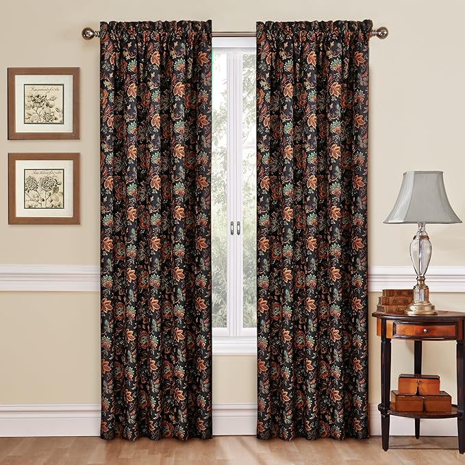 Waverly Navarra Onyx Window Panel - 100% Polyester Jacquard - 52" X 84"
