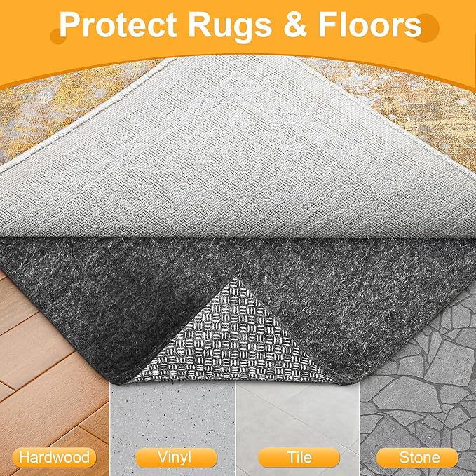 5x7 Non Slip Rug Pad Gripper, 1/8" Thick Cushioned Carpet Pads for Hardwood Floors, Felt and Silicone Backing, Under Area Rugs Anti Skid Mat Keep Rugs in Place