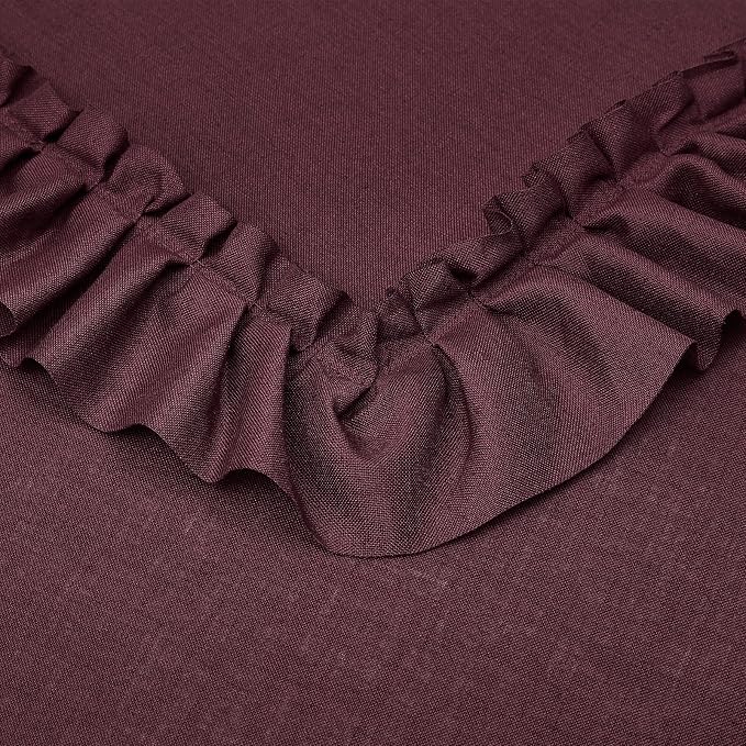 Burgundy Linen Curtains for Bedroom, 2 Panels W47 x L72 Inch Light Filtering Semi-Sheer Ruffled Curtains Rod Pocket Vintage French Country Shabby Chic Farmhouse Privacy Window Linen Drapes Ruched Edge