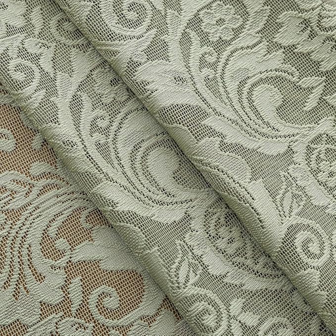 ALIGOGO Sage Green Sheer Curtains 72 Inches Long - Floral Boho Lace Curtains for Bedroom French Door Sliding Door, Vintage Privacy Scalloped Edges Easter Spring Summer Decor, 52 x 72 Inch, Light Green