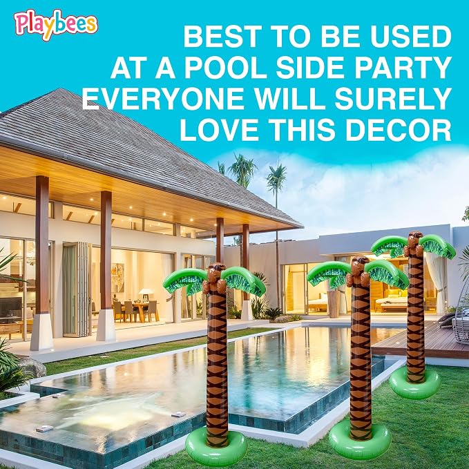 Giant Inflatable Palm Trees - 8 Pack - 6 Foot Super Sturdy Trees for Luau Parties, Beach Decor, Poolside Ambiance, Tropical Theme Decor & Outdoor Fun, Easy Inflation