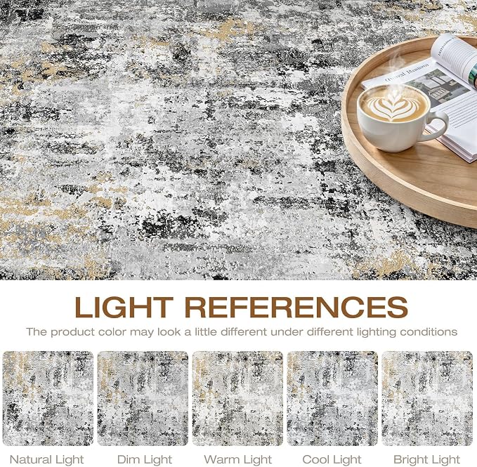 10x12 Area Rug Living Room: Washable Large Abstract Neutral Modern Soft Rug Stain Resistant Indoor Floor Non-Slip Accent Carpet for Bedroom Nursery Playroom Dining Room Office Dorm Home- Black Gold