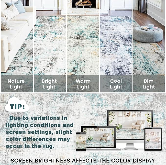 Area Rugs 10x14 Living Room: Large Soft Washable Rug Modern Abstract Anti-Skid Non-Shedding Carpet Indoor Floor Thin Carpets for Bedroom Dining Room Farmhouse Nursery Home Office Multi