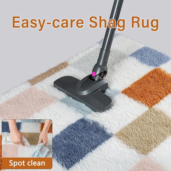 PureCozy Checkered Rug 3x5 for Living Room, Modern Rainbow Shag Rug Super Soft Washable Indoor Fuzzy Carpet Non-Slip Fluffy Rugs for Bedroom Home Aesthetic Decor
