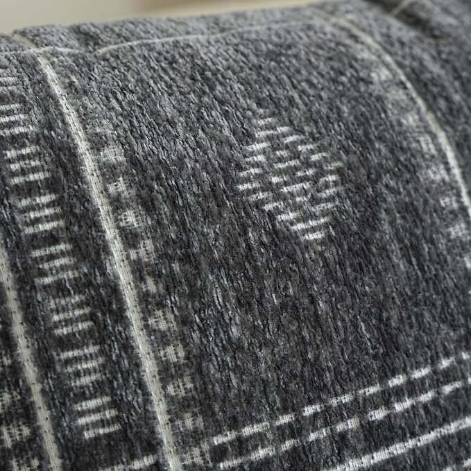BlissBlush Decorative Lumbar Pillow Cover 14x36, Long Decorative Throw Pillow for Bed, Dark Gray Boho Textured Chenille Accent Pillowcase for Bedroom Home Décor (Cover Only)