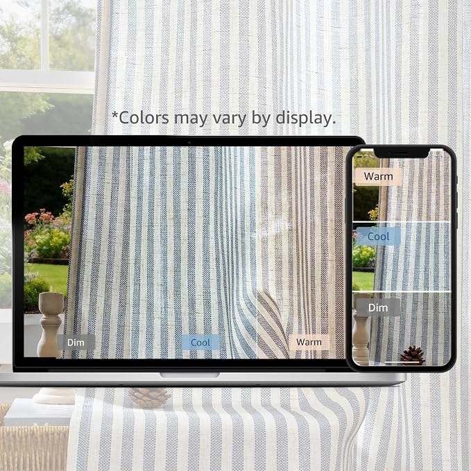 jinchan Linen Curtains 96 inch Blue Stripe on Beige Grommet 2 Panels | Curtains for Living Room Bedroom,Ticking Stripe Pattern,Pinstripe Farmhouse Rustic,Window Treatment,Light Filtering