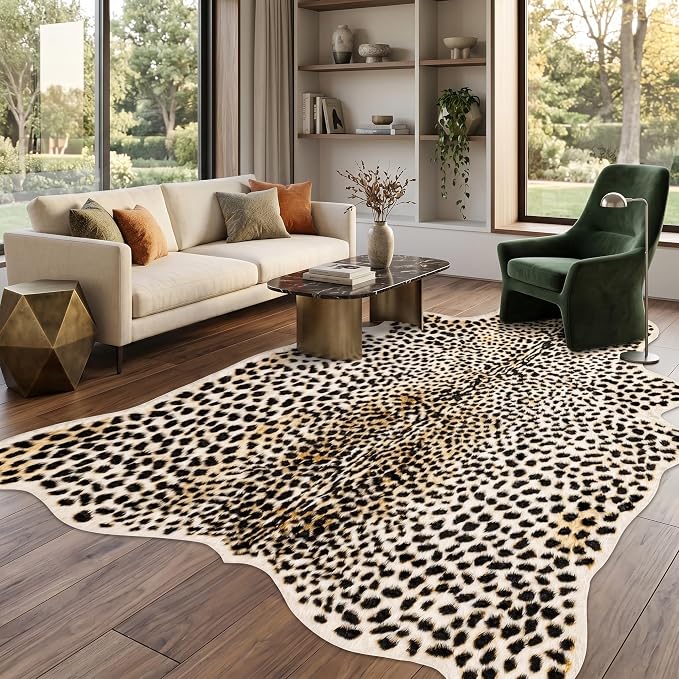 Oversized Cheetah Print Rug, Leopard Area Rug 6.2x8.2 Feet Faux Animal Print Skin Cheetah Rug for Living Room Bedroom Home Office Animal Fur Hide Mats Multicolor