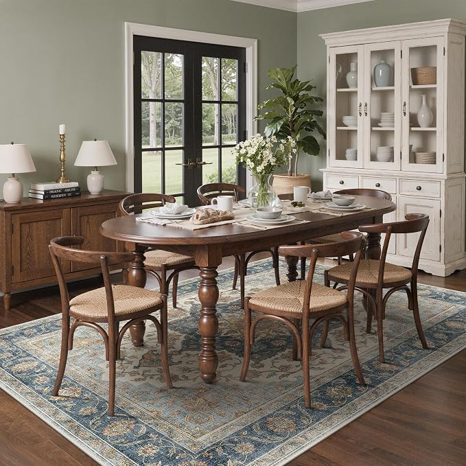 GENIMO 8x10 Area Rugs for Living Room, Machine Washable Non Slip Rugs, Low Pile Lightweight Print Rug for Bedroom, Dining Room, Home Office, Vintage Blue Medallion