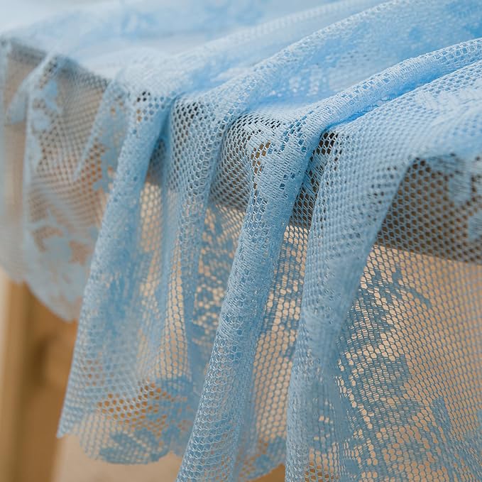 Sutuo Home Lace Curtains Set of 2 Blue Sheer 96 Inch Long Window Curtain Panels Floral Embroidery Vintage Voile Window Panel Treatment for Bedroom Living Room Kitchen Decor Rod Pocket W57 x L96
