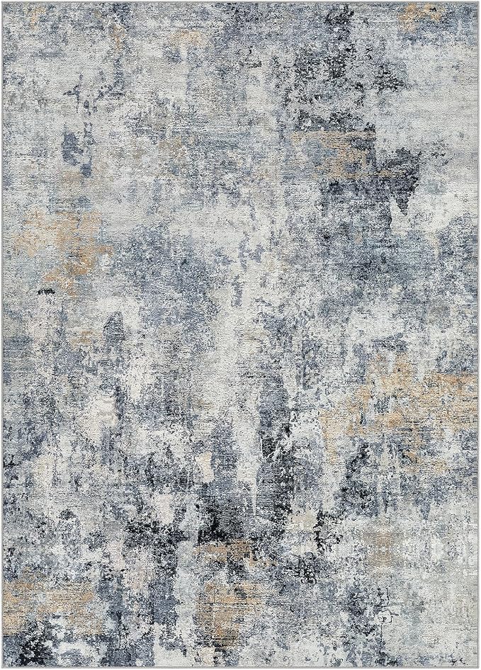 WITSHOCK Area Rugs 6x9 Living Room Rug - Washable Neutral Soft Low Pile Non-Slip Modern Abstract Thin Large Indoor Carpet for Bedroom Dining Room Nursery Office - Dark Blue Brown