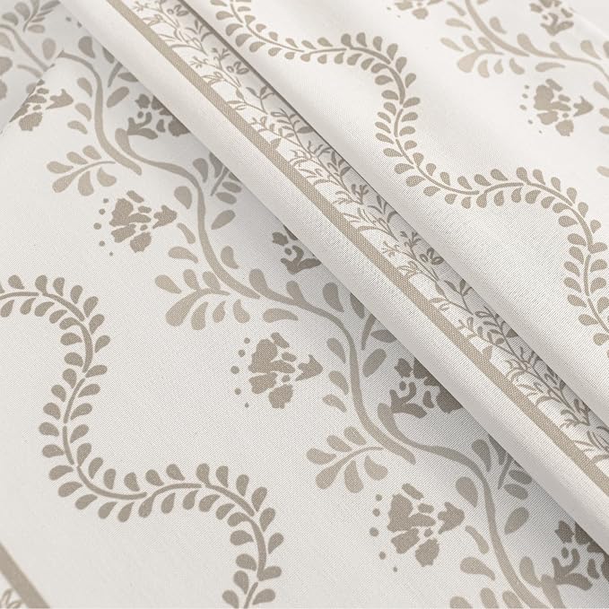 Beige Cream and Taupe Neutral Floral Farmhouse Curtains, Vintage Antique Botanical Pattern Sheer Natural Fabric Linen Drapes for Living Room Bedroom Dining Room 84 Inches Long
