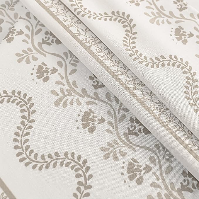 Taupe Vintage Floral Linen Curtains, Boho Light Filtering Semi Sheer Drapes for Living Room Bedroom 63 Inch Length 2 Panel Set