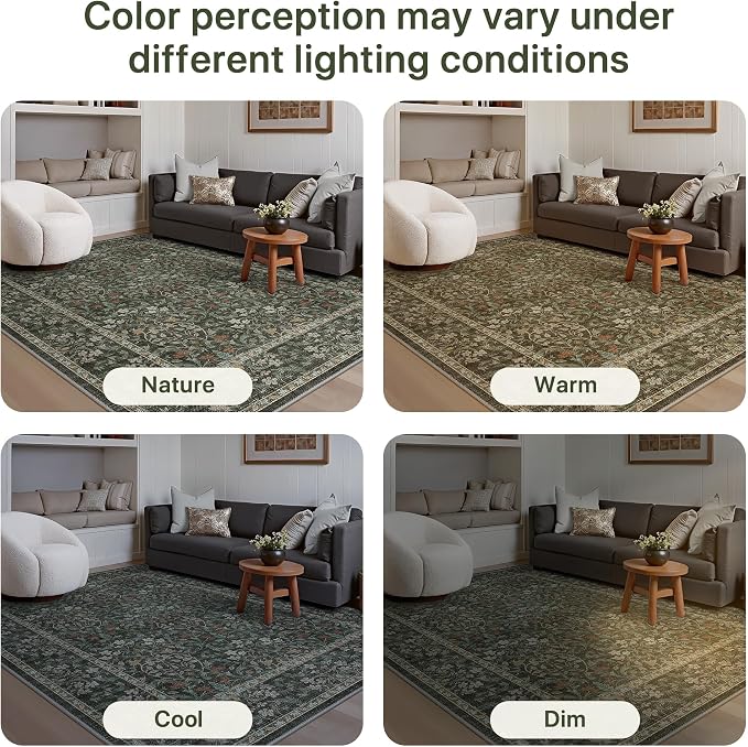 GENIMO 5x7 Washable Area Rugs for Living Room, Non Slip, Black | Vintage Boho Floral Low Pile Thin Carpet for Bedroom, Dining Room, Nursery, Indoor Decor