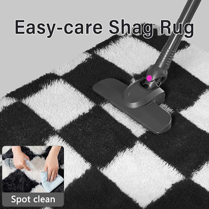 PureCozy Checkered Rug 5x8 for Living Room, Black and White Modern Shag Rugs Super Soft Washable Indoor Office Fuzzy Carpet Non-Slip Fluffy Rugs for Bedroom Home Aesthetic Decor