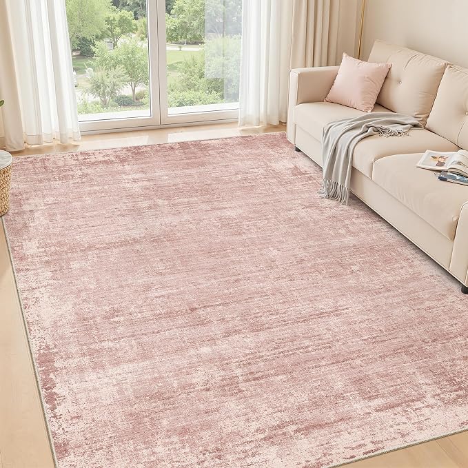 zesthome 5x7 Area Rugs, Modern Washable Rug, Non-Slip Rugs for Living Room, Stain Resistant Abstract Rugs, Ultra-Thin Indoor Area Rug 5x7, Home Decor Pink Rug