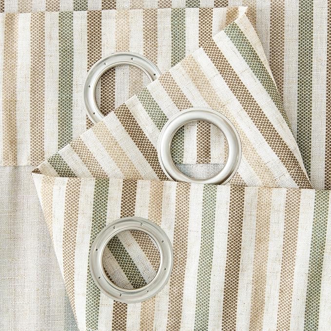jinchan Linen Curtains 96 inch Green Stripe for Kids Room Grommet 2 Panels | Kids Curtains for Nursery Living Room Bedroom Baby Boys Room,Cute Colorful Ticking Stripe,Cottagecore Rustic,Light Filtering