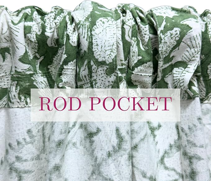 ATOSII 100% Cotton Single Panel Floral Block Print Curtain, Easy Hanging with Rod Pocket & Loop, Living Room, Dining Room, Bedroom Light Filtering Boho Curtains, Set of 1, 60"W X 108"L, Meraki Green