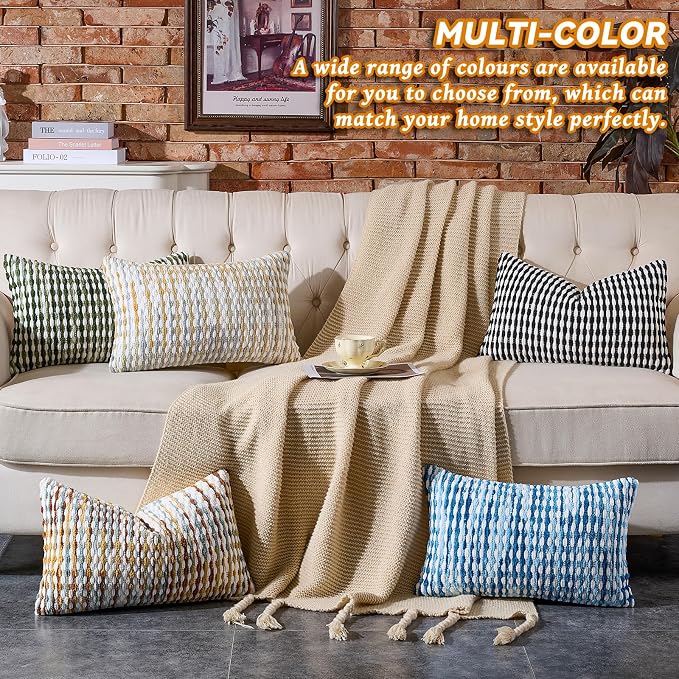 AmHoo Boho Chenille Pillow Cover Decorative Tufted Pillowcase for Couch Bed Sofa Bedroom Living Room Modern 12 x 20-Inch Sage Green