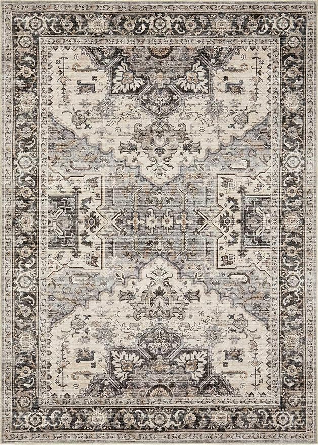 Area Rug for Living Room - 10x12 Soft Washable Oriental Vintage Floral Distressed Large Carpet - Fade Stain Resistant Non Slip Rugs for Bedroom Dining Room Nursery Dorm Office Home Decor - Brown