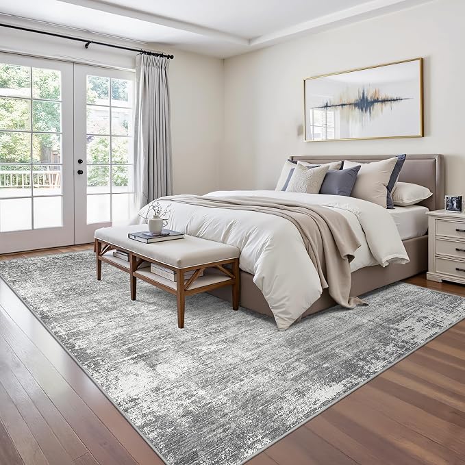 zesthome 7x9 Area Rugs for Living Room, Abstract Machine Washable Rug, Neutral Modern Soft Bedroom Rugs, Dining Room, Nursery, Non Slip Kitchen Carpet, Non-Shedding Indoor Home Office Rug