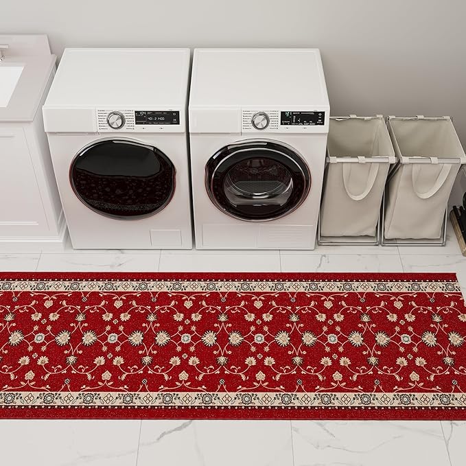 Ottomanson Aisle Runner Rug 1'10.5" x 40' – Soft Non-Slip Rug, Low Pile Carpet for Hallways, Events, Churches & Extra-Long Indoor Spaces, Mahal Red