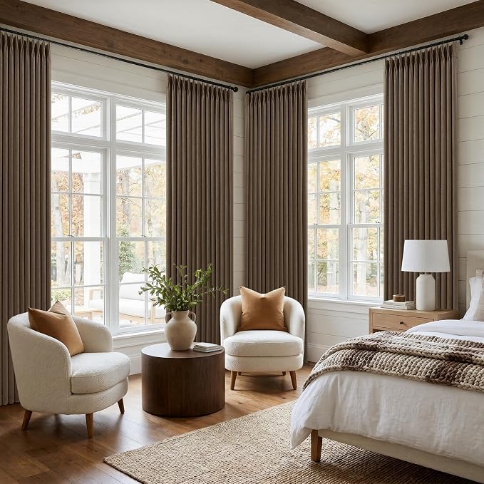 Thick Linen Brown Blackout Curtains 90 Inches Long for Living Room Bedroom 100% Black Out Pinch Pleated Drapes Double Layer Room Darkening Light Blocking Thermal Insulated 90 Inch Curtain Dutch Cocoa