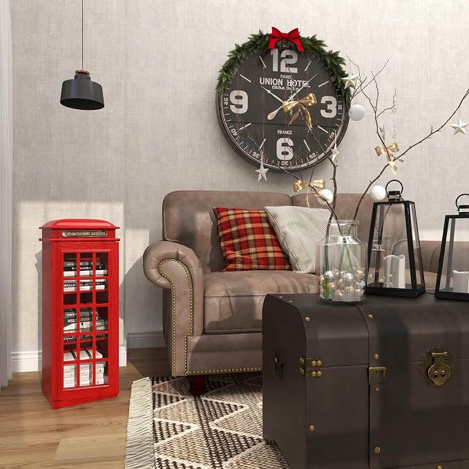 Deco 79 Wooden Vintage Telephone Booth Accent Cabinet, 11" x 9" x 30", Red | London telephone booth, storage cabinet, 3 shelves, red bookshelf