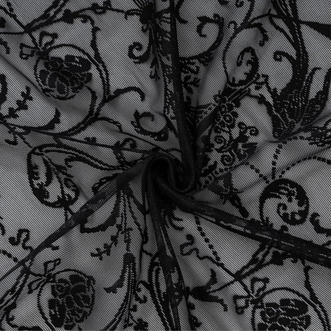 TUDECO Short Black Curtains 45 Inch Length - Gothic Lace Floral Black Kitchen Curtains for Small Window, Rod Pocket Semi-Sheer Light Filtering Goth Moody Spooky Home Decor, 59W x 45L Inch