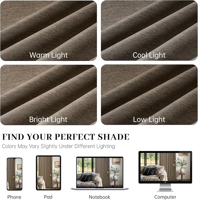 96 Inches Long Pinch Pleated Semi Sheer Curtains,Dark Flax Blended Light Filtering Window Curtains 96 Length for Living Room Bedroom Pinch Pleat Drapes with Hooks 2 Panels 72" Wx96 L