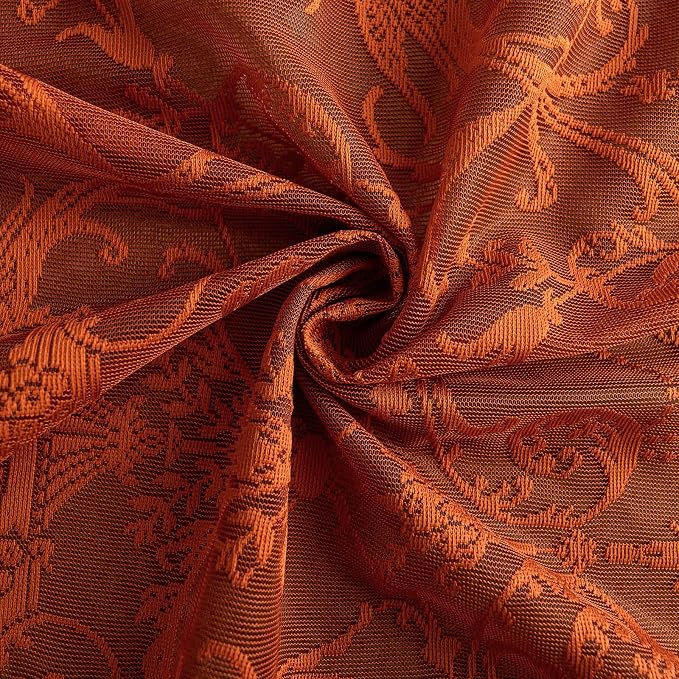 TUDECO Orange Kitchen Curtains 45 Inch Length 2 Panels - Funky Lace Ruffle Rust Sheer Curtains for Small Window, Boho Sheer Rod Pocket Privacy Short Cafe Curtain, 59W x 45L Inch, Terracotta