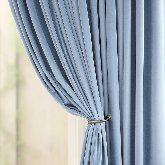 Dusty Blue Velvet Curtains 84 Inches Long 2 Panel Back Tab Rod Pocket Thermal Insulated Room Darkening Stone Light Blue Blackout Curtain for Living Room Bedroom Floor Length Slate Grey Blue Gray Drape
