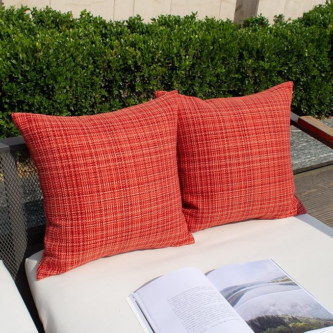 Kevin Textile Outdoor Waterproof Throw Pillow Covers 14x24 Inch Pack of 2 Woven Faux Linen Farmhouse Decorative Water Resistant Lumbar Cushion Covers for Tent Patio Garden Couch Sofa Red