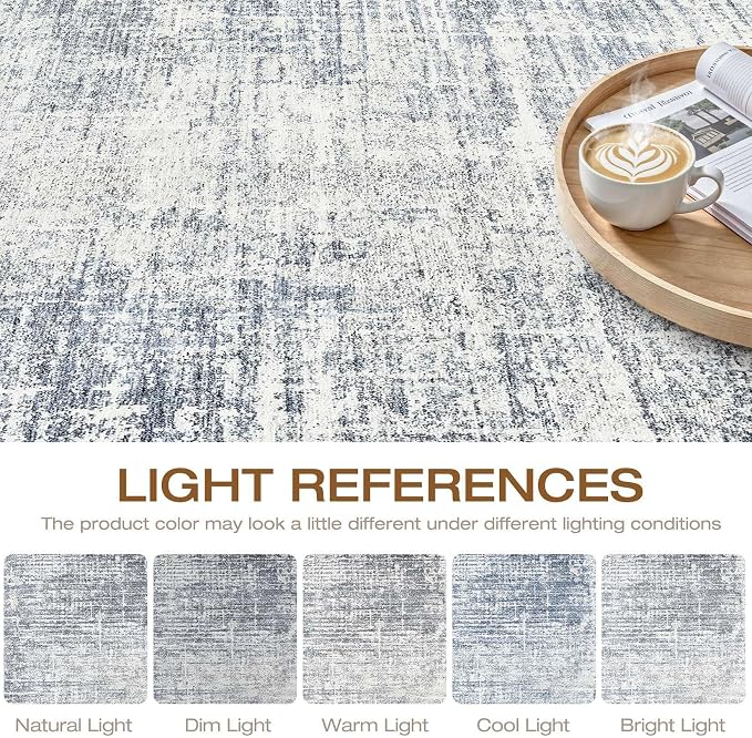 6x9 Area Rugs Living Room: Washable Large Neutral Blue Rug Abstract Soft Modern Stain Resistant Indoor Floor Non-Slip Carpet for Bedroom Nursery Kids Office Playroom Dining Room Under Table Home