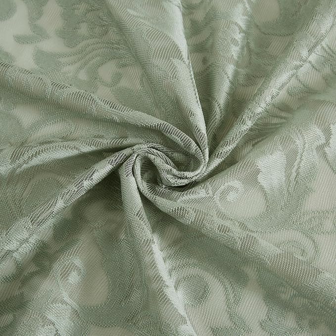 Bujasso Sage Green Lace Pinch Pleat Curtains 84 inch,Vintage Floral Sheer Drapes with Hooks & Rings,Baroque Damask Scalloped Edge Light Filtering Window Panels for Bedroom Living Room, 40" Wx84 Lx2
