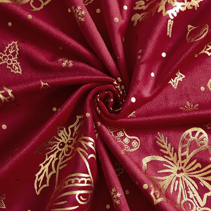 NICETOWN Red Velvet Curtains 96 inches Long for Living Room, Printed Curtains for Living Room with Tree Pattern Thermal Insulated Soft Blackout Drapes for Home Decor, 2 Panels Set, W50 x L96