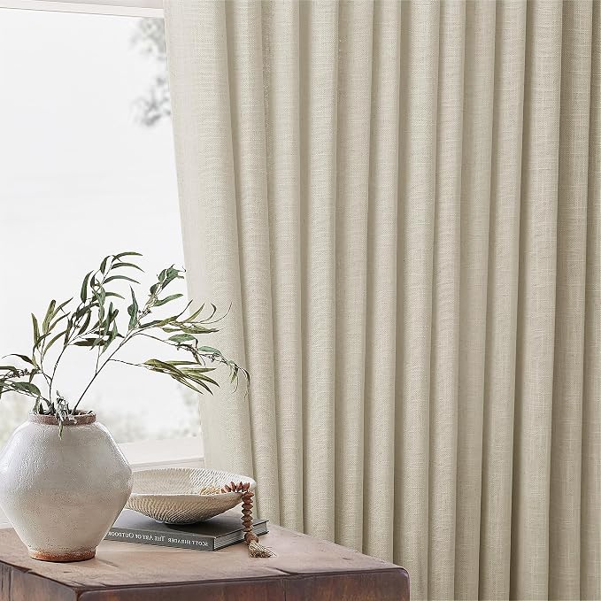 TWODRAPES Linen Pinch Pleated Linen Curtains 2 Panels for Living Room Bedroom Memory Training Shaped Semi Sheer Pleat Drapes with Hooks Rings Light Filtering Window Curtain 40x45