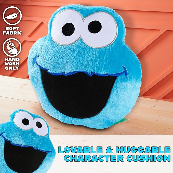 Sesame Street Cookie Monster Plush Cushion Pillow, Soft Plush Throw Pillow Cushion Bedroom Decor Cuddle Plushies, Gifts for Girls, Teens, Women (Blue Cookie Monster, L12.4 x W12.2)
