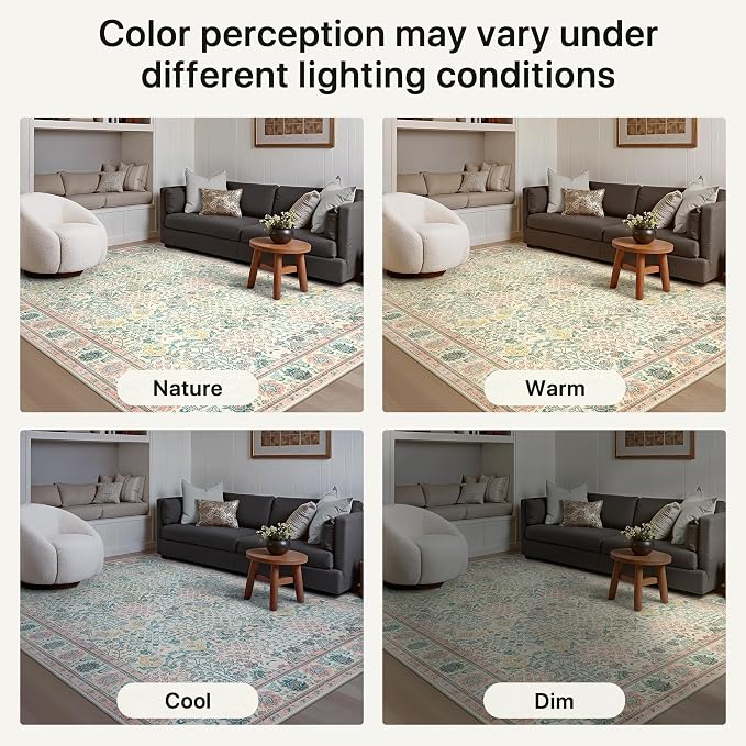 Bavni Washable Rugs 8x10 Machine Washable Rug Lightweight Low Pile, Vintage Floral Rug Non-Shedding Distressed Throw Carpet for Living Room Bedroom Office, Pink