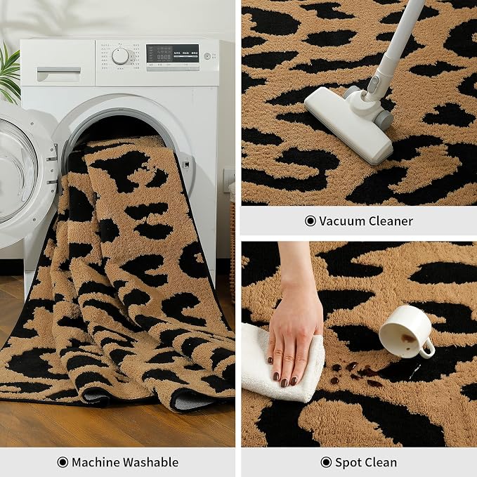 YIHOUSE 6×9 Ft Leopard Area Rugs, Washable High-Low Pile Plush Soft Rug, Non-Slip Non-Shedding Animal Cheetah Carpet for Living Room, Bedroom, Dining Room, Nursery, Home Decor