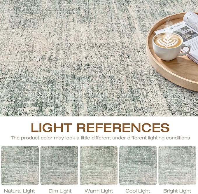 7x9 Area Rug Living Room: Washable Large Neutral Green Rugs Abstract Soft Modern Stain Resistant Indoor Floor Non-Slip Carpet for Bedroom Nursery Kids Office Playroom Dining Room Under Table Home