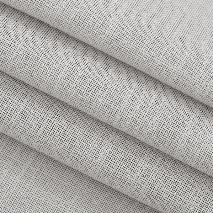 Linen Blend Grey Curtains for Living Room Back Tab Modern Farmhouse Semi Sheer Light Gray Curtains 45 inches Long 2 Panels Set Muted Neutral Cotton Texture Window Curtain for Dining Room Bedroom