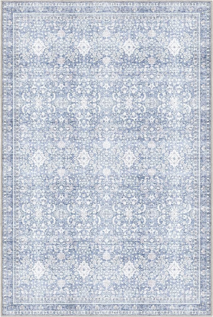 Sasttie 6x9 Area Rugs, Ultra-Soft Washable Rug, Low Pile Foldable Thin Carpets with Non-Slip Backing, Skin-Friendly Stain Resistant Carpet for Living Room, Bedroom, Kitchen, Dorm, 6x9, Light Blue