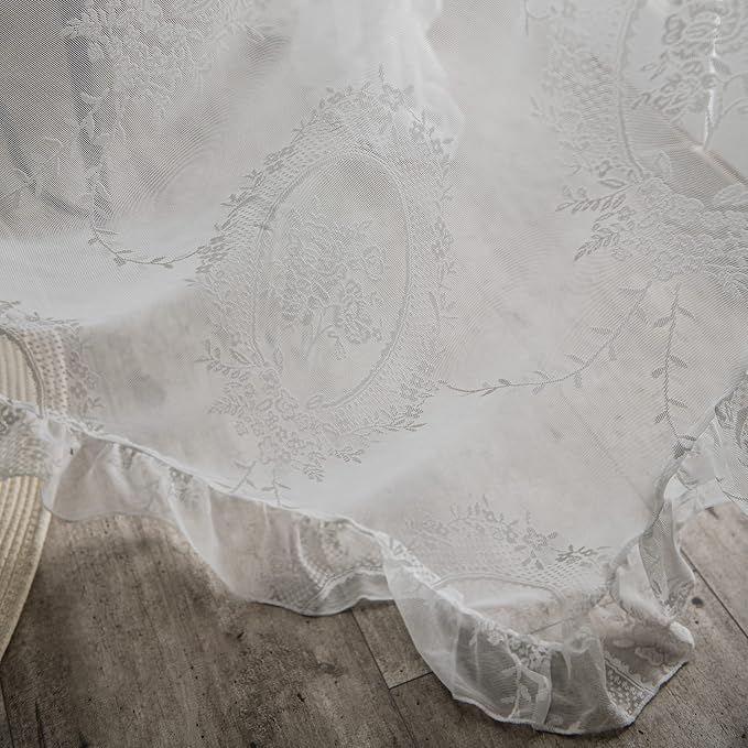 Sutuo Home White Lace Curtains 2 Panels 72 Inches Long for Bedroom Living Room, Vintage Embroidered Floral Rose Sheer Curtains, Privacy Farmhouse Windows Treatment Pair, Rod Pocket, W57 x L72