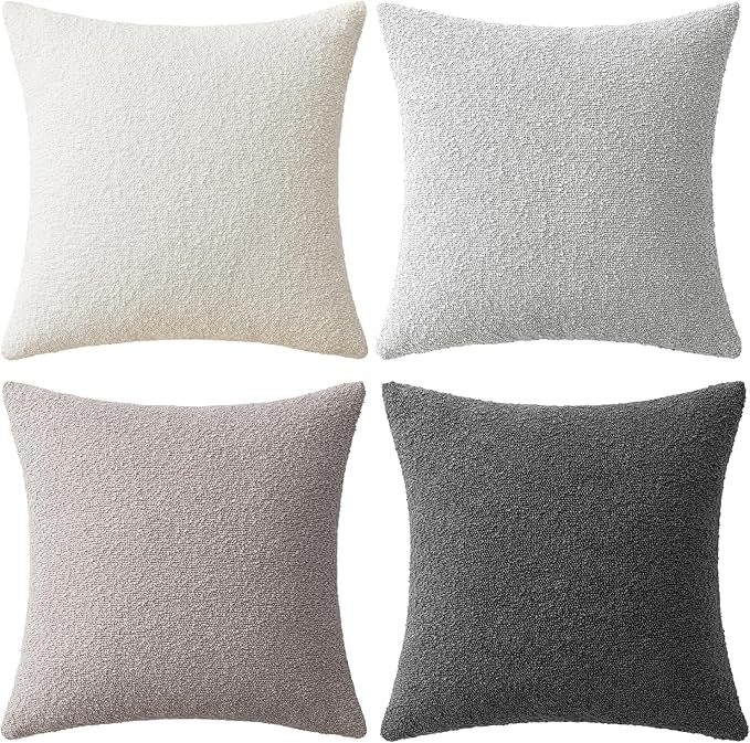 MIULEE Pack of 4 Decorative Textured Boucle Throw Pillow Covers | 20x20 Inch Neutral Grey Accent Pillow Cases Couch Cushion Covers for Modern Farmhouse Boho Sofa Bed Livingroom Home Decor