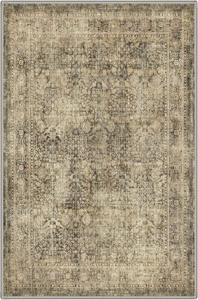 Bavni 2x3 Doormat, Machine Washable Runner Rug Non Slip, Vintage Floral Print Style Rugs for Entrance-Lightweight Low Pile Carpet for Hallways Kitchen and Corridor, Brown