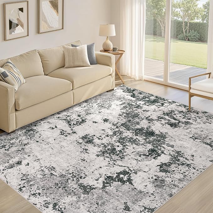Area Rugs 5x7 Living Room: Washable Large Abstract Modern Neutral Soft Rug Stain Resistant Non-Slip Backing Carpet for Bedroom Dining Room Indoor Nursery Dorm Home Office Decor - Dark Grey
